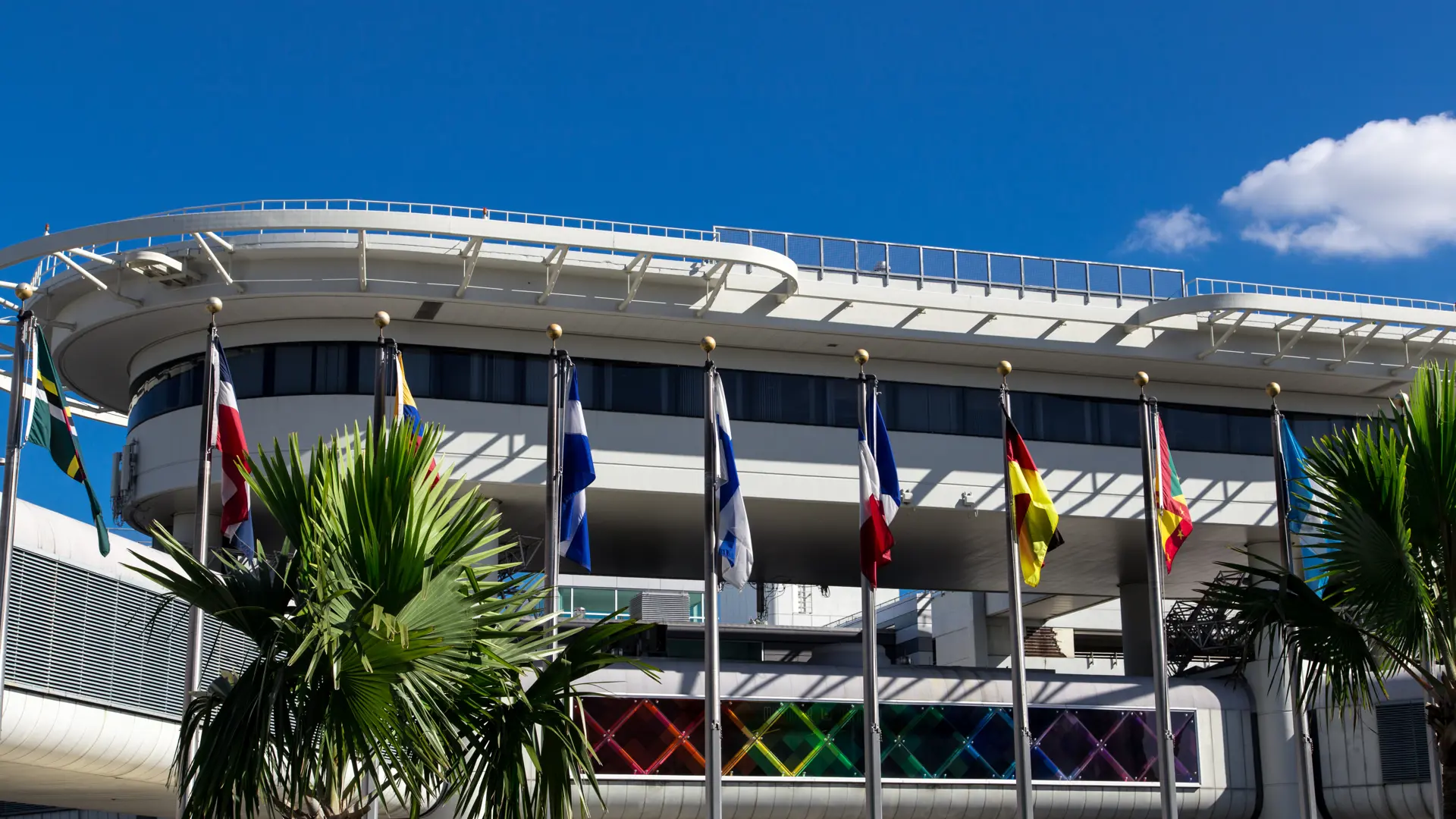 view of miami international airport flags